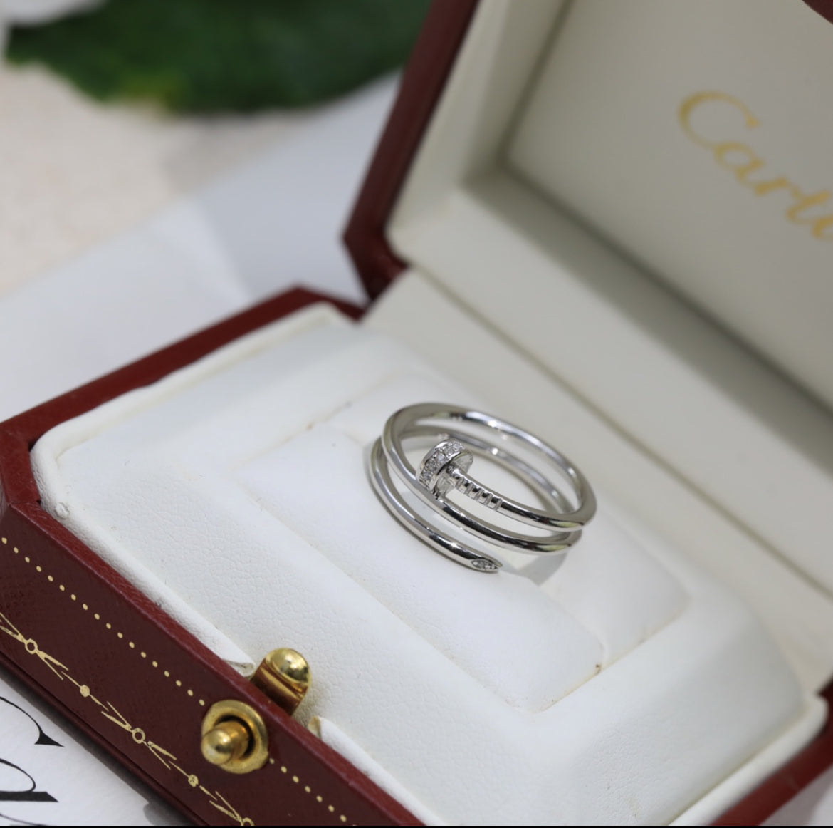 14k White Gold Nail Ring/Double